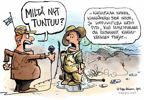  Perhokalastuksen MM-kisat, keywords: perhokalastus maailmanmestaruus maailmanmestaruuskisa kilpailu kalastus kala perho koski joki pilapiirros