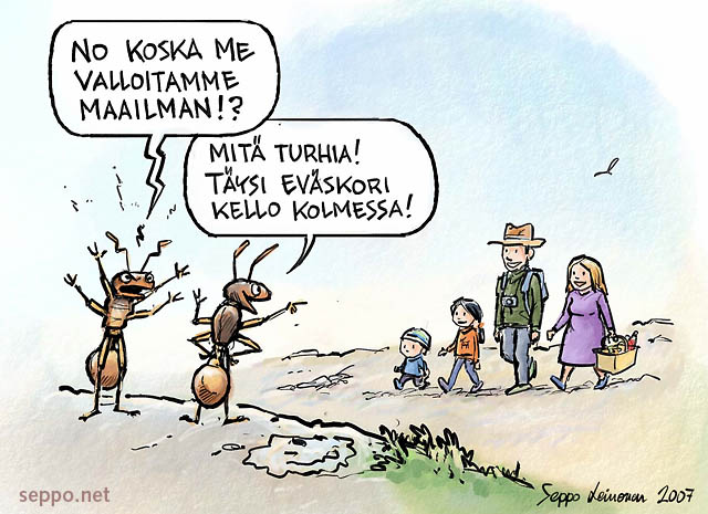  Evsretki  muurahaiset, keywords:
 Levi huippu Lappi tunturi maailmanvalloitus muurahainen evskori retki perhe luonto liekomuurahainen Leptothorax acervorum pilapiirros