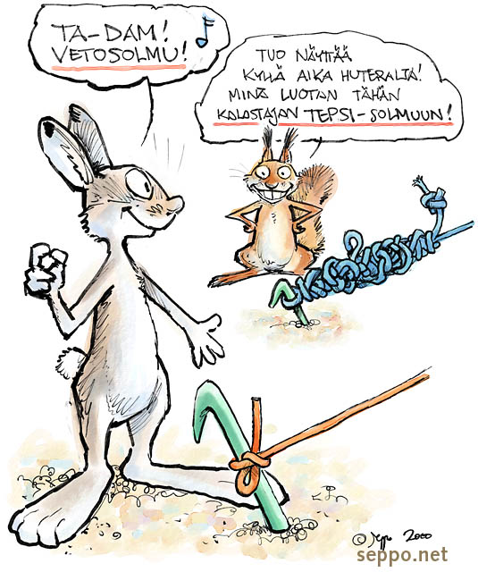  Teltan pystyttjn solmut, keywords:
 telttailu solmut vetosolmu teltan pystytys telttakeppi kepit tukinaru jnis orava Lepus timidus Sciurus vulgaris pilapiirros