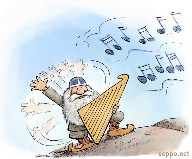  Väinämöinen soittaa kannelta, keywords:
 Väinämöinen kannel soitto kansanmusiikki musiikki Väinö pilapiirros Kalevala