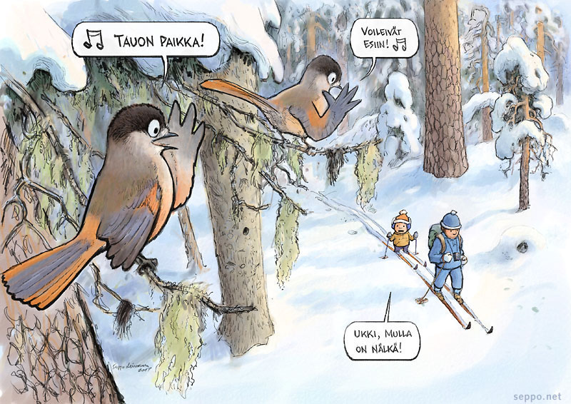Kuukkelit ukki ja lapsenlapsi Lapissa