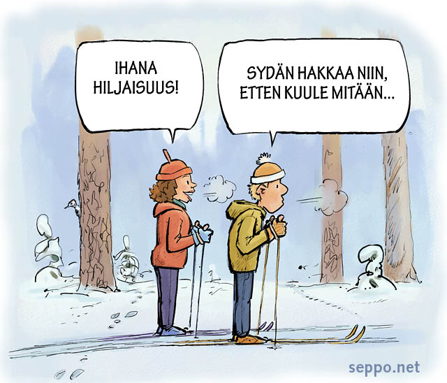  Syke koholla liikunnan jälkeen, keywords:
 metsä hiljaisuus hiihtäjät hiihtoretki kuntoliikunta syke lumi latu talvi pilapiirros