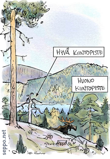  Suunnistus – kiintopiste maastossa, keywords:
 suunnistus kiintopiste maasto kelo hirvi Alces alces pilapiirros