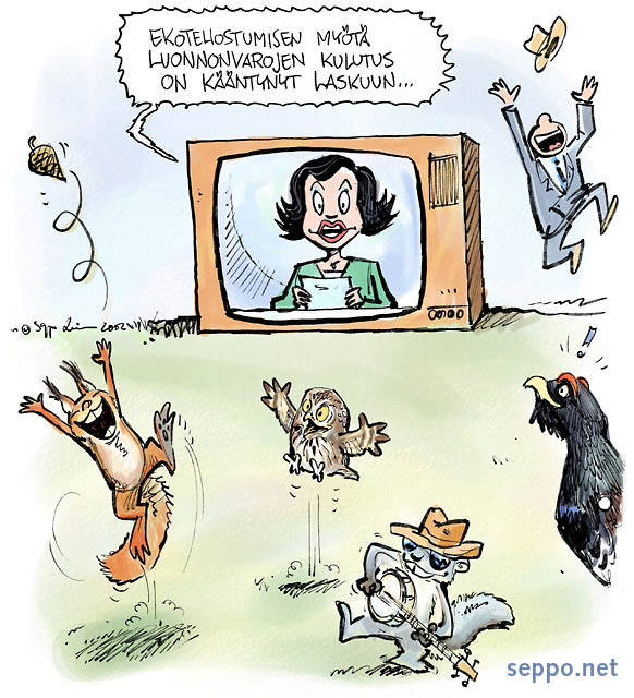  Ekotehokkuus säästää luontoa, keywords:
 ekotehokkuus tehokas ympäristöä säästävä luonnonvarat luonnonvarojen säästö kulutus televisio hyvä uutinen ympäristö uutiset pilapiirros