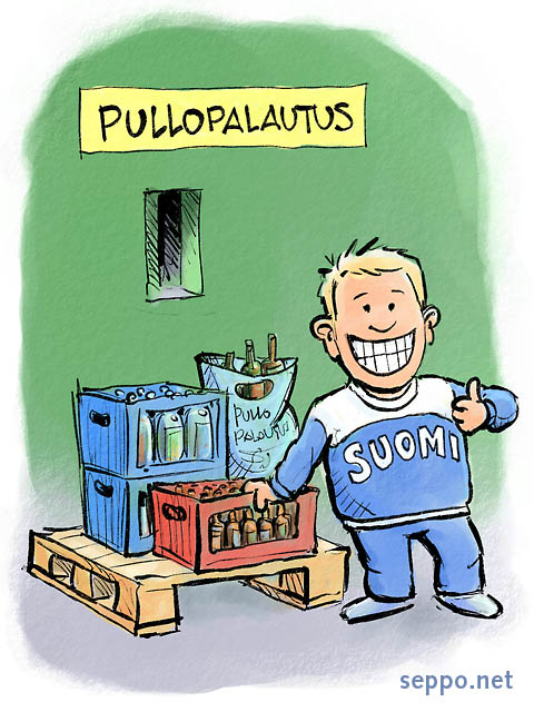 Suomi oli ykkönen pullojen uudelleenkäytössä, keywords:
 Suomi suomalainen ekotehokkuus ekotehokas ympäristöä säästävä ekoteko palautuspullo automaatti uudelleenkäyttö uudelleentäyttö juomapakkaus olutpullo viinipullo virvoitusjuoma kori pilapiirros