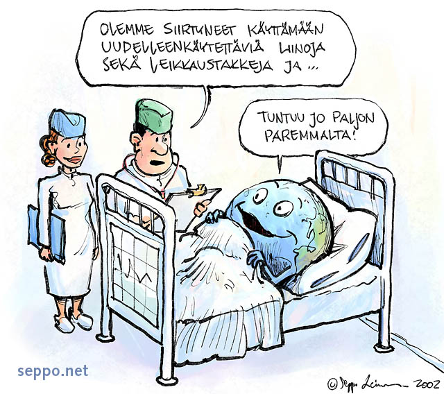  Ekotekoja sairaalassa, keywords:
 sairaala terveydenhuolto ekoteko ekotehokkuus tehokas ympäristöä säästävä kierrätys jätteen vähentäminen ehkäisy ekologisuus maapallo terveys parantaminen eko ympäristö luonto lääkäri sairaanhoitaja pilapiirros