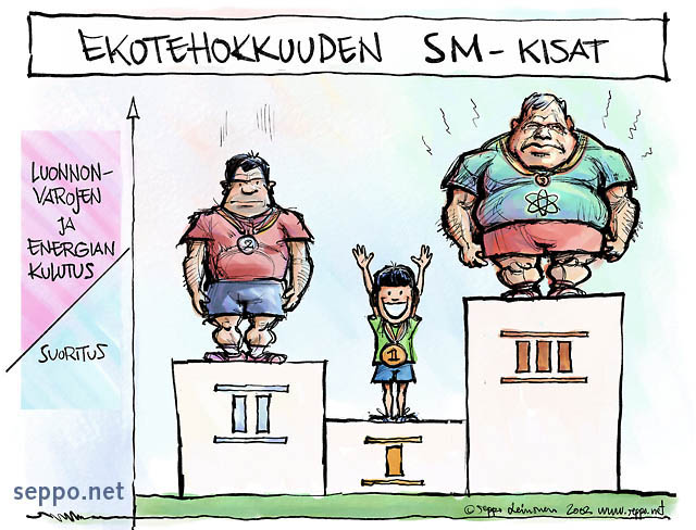  Ekotehokkuus - SM-kisat, keywords:
 ekotehokkuus tehokas mips luonnonvarojen kulutus energian kulutus säästö SM-kisa kilpailu Suomi mestaruus palkinnonjako palkintopalli koroke pilapiirros