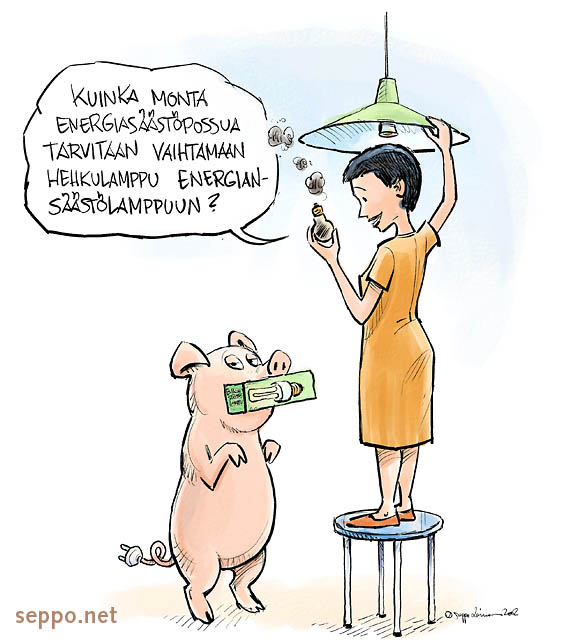  Energiansäästölamppu ja säästöpossu, keywords:
 energia energiansäästölamppu säästöpossu hehkulamppu vaihto pilapiirros