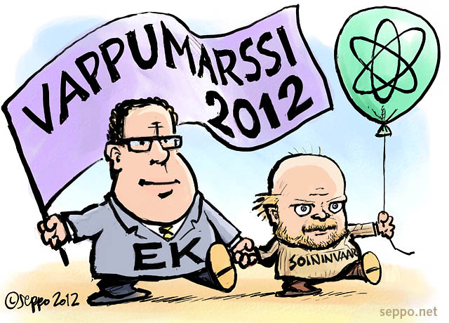  Vappumarssi 2012 - ydinvoiman puolesta, keywords:
 Vappu marssi EK teollisuus ydinvoima Soininvaara pilapiirros