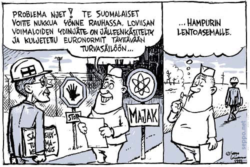  Suomalainen ydinjte Majakin jtteenksittelylaitoksessa, keywords:
 ydinvoima ydinjte Majak jlleenksittely turvallisuus steily steilyturvakeskus Loviisa ydinvoimala Venj Neuvostoliitto piirros pilapiirros