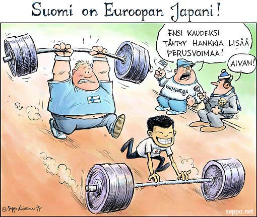  Energiatehokkuus - Suomi on Euroopan Japani, keywords:  energiatehokkuus energia ilmasto ydinvoima energiateollisuus teollisuus Suomi Eurooppa Japani pilapiirros