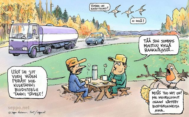  Biodiesel öljy ja biopolttoaineet, keywords:
 kahvitauko biodiesel polttoaine energia säiliöauto öljy punarinta pilapiirros