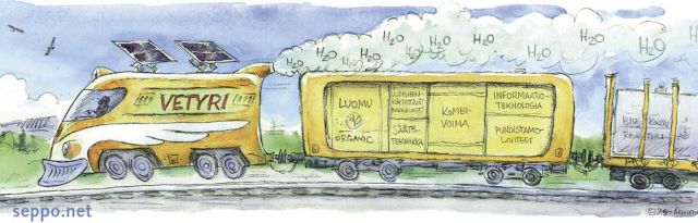  Vetyenergiaa - vetyri, keywords:
 raideliikenne uusi tekniikka vetyenergia vetyjuna veturi päästötön aurinkoenergia uusiutuva energia pilapiirros