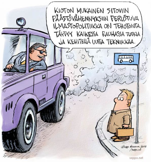  Energiateollisuus lobbaa päästövähennyksiä vastaan, keywords:
 Kioton sopimus päästövähennys energia ilmasto energiateollisuus lobbaus tulevaisuus ilmastopolitiikka jarrutus ajan pelaaminen viivytys katumaasturi teollisuusmaat pilapiirros