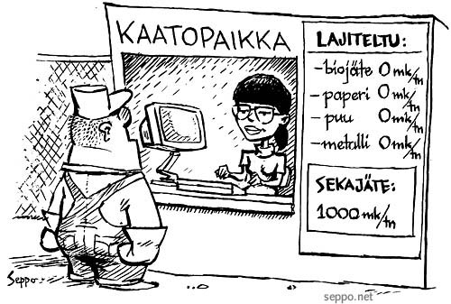  Jätteiden lajittelu - kaatopaikkamaksut, keywords:
 jäte lajittelu kaatopaikka jätemaksu porrastus sekajäte biojäte puu metalli paperi jätehuolto luonnonvarat pilapiirros