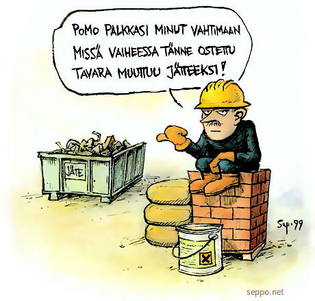  Milloin tavara muuttuu jätteeksi, keywords:
 jäte tavara arvotavara raaka-aine luonnonvara jäte ehkäisy vähentäminen ekotehokkuus ekotehokas ympäristöä säästävä materiaalitehokkuus pilapiirros