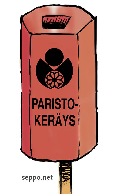  Paristokeräys, keywords:
 paristokeräys keräysastia ongelmajäte vaarallinen jäte jätehuolto piirros