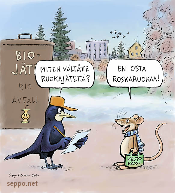  Ruokajätteen synnyn ehkäisy, keywords:
 jäte jätteen synnyn ehkäisy roska roskaruoka mustavaris rotta kestokassi komposti kompostointi jätehuolto biojäte pilapiirros
