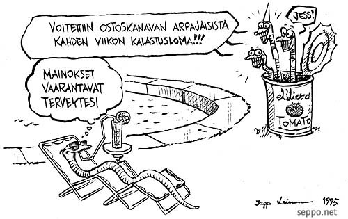 Kompostilierot ja mainonta - matohuumoria, keywords:
 komposti kompostiliero matokomposti matokompostori huumori mainonta onki onkiminen onkimato lomamatka ostoskanava jäte biojäte hyötykäyttö pilapiirros