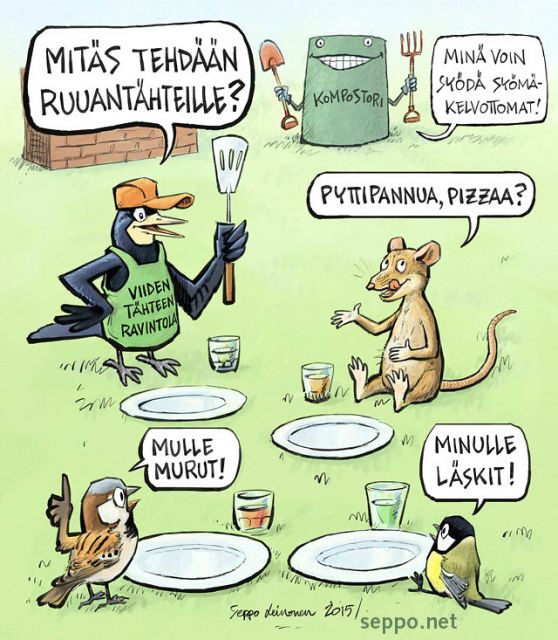  , keywords:
 ruoka kompostointi biokaasutus biokaasu mustavaris rotta varpunen talitiainen kompostori grilli pilapiirros