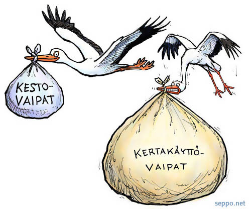  Kestovaippa kuormittaa vähemmän kuin kertakäyttövaippa, keywords:
 kestovaippa kertakäyttövaippa vaippa kuormitus ympäristö luonnonvarat kulutus vauva vaippa pilapiirros