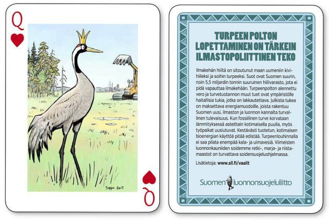  Vaalit - suoluonto kurki ja turpeenpoltto  , keywords:
 suo suoluonto kurki turve ojitus turpeennosto turveteollisuus turpeenpoltto ilmasto päästöt vesistöt fossiilinen monimuotoisuus luonnontilainen avosuo Grus grus piirros