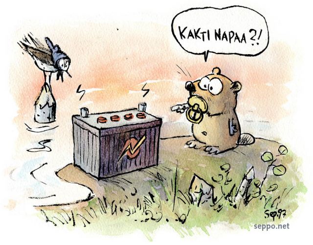  Auton akku ja pikku majava, keywords:
 akku auton akku napa akkunapa majava vauva rantasipi ongelmajäte vaarallinen jäte ranta lyijy raskasmetalli pilapiirros