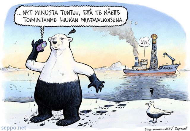  Jkarhu ja arktinen ljynporaus, keywords:
 Arktinen alue ljy poraus porauslautta fossiilinen polttoaine jkarhu jlokki pst ljyonnettomuus ilmasto napaj Alaska Jmeri Shell pilapiirros