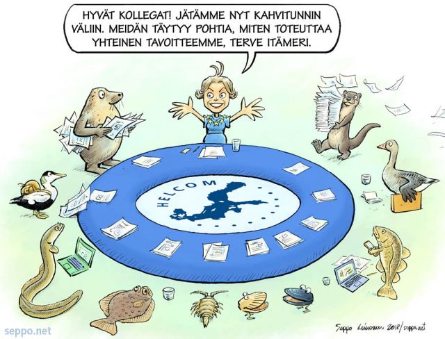  Helcom kokous - tavoitteena terve Itämeri, keywords:
 EU Itämeri Marianne Wenning ankerias haahka halli jäsenvaltiot kampasimpukka kilkki kokous merihanhi pilapiirros punakampela saukko sinisimpukka turska