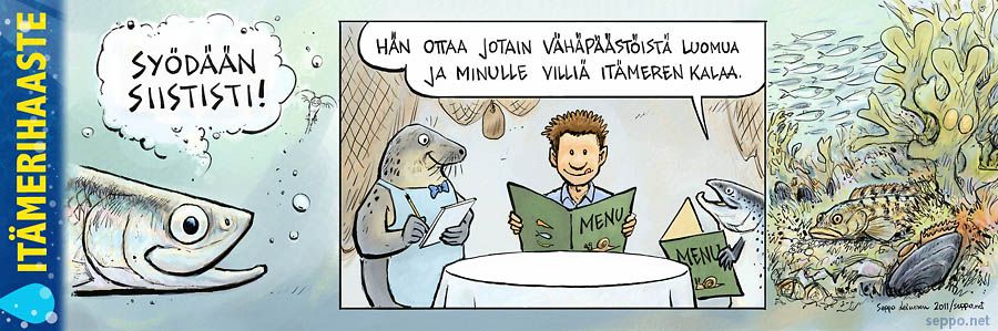  Itämeri - Syödään siististi, keywords:
 Itämeri suojelu ravinto ruoka maatalous kuormitus päästöt ravinteet typpi fosfori rehevöityminen halli lohi ihminen silakka meri