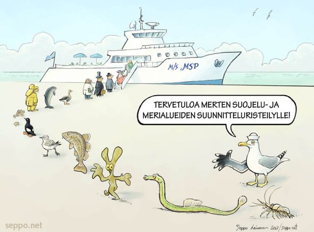  Merten suojelu- ja suunnitteluristeily, keywords:
 EU Helcom Itämeri alus harmaalokki hylje joutsen laiva meri merialueidensuunnittelu merihanhi merten suojelu pilapiirros pyöriäinen rakkolevä katka riskil risteily simppu simpukka sirri suojelu särmäneula turska