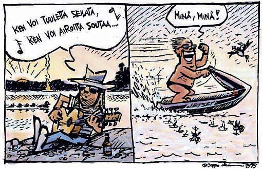  Ken voi tuuletta seilata, keywords:
 Ken voi tuuletta seilata vesiskootteri vesijetti kes vesilintu pesint ranta Juhannus kesy luonnonrauha pilapiirros