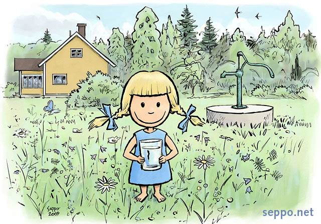  Puhdasta vett kaivosta, keywords:
 hajajtevesi kaivo juomavesi jtevesi jteveden puhdistus puhdas vesi piirros